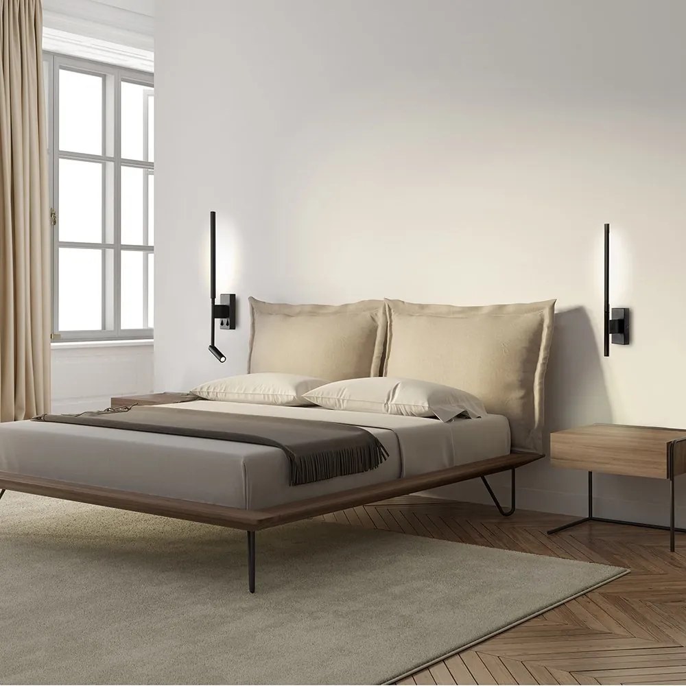 Aplica cu reader LED design liniar minimalist TORCH neagra
