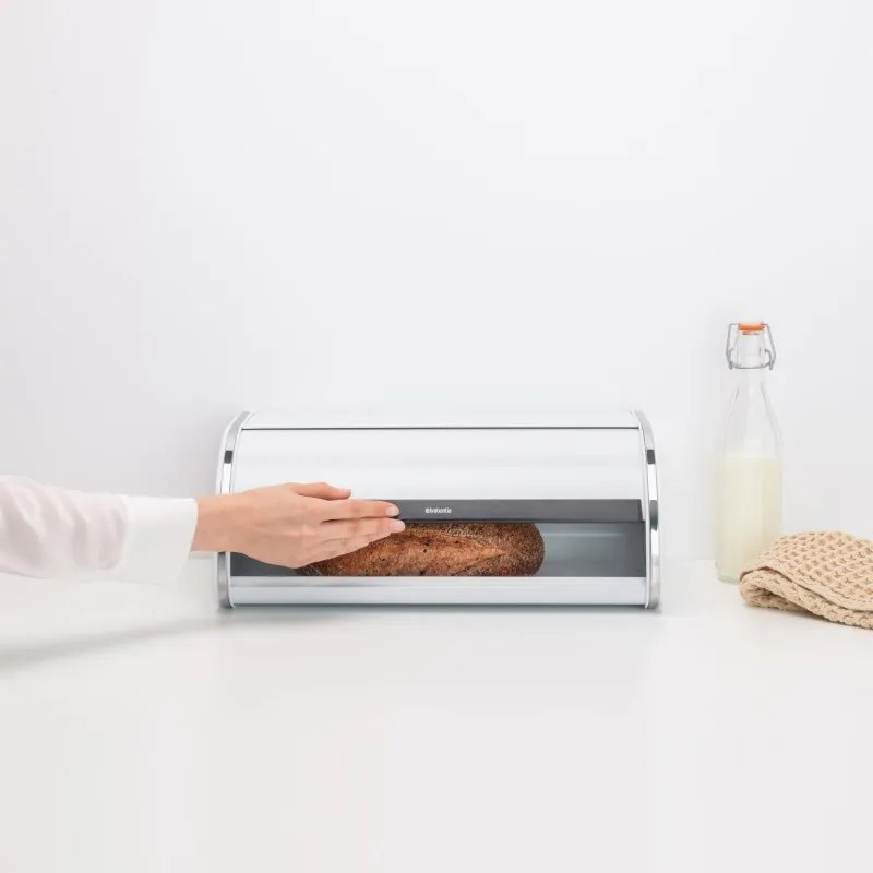 Cutie pentru paine Brabantia Roll Top 1003250, 16 L, 44.5x26 cm, Constructie usoars si robusta, Alb/Inox