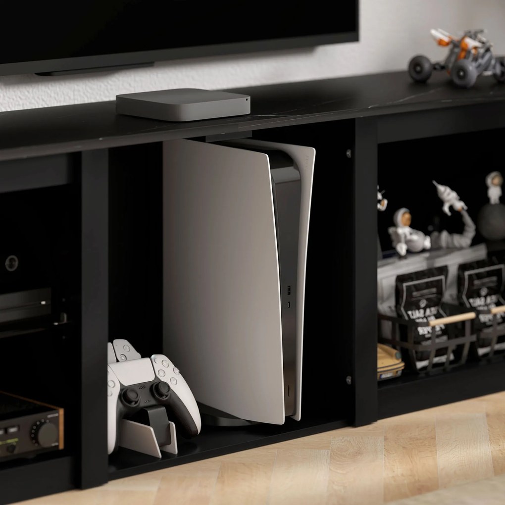 HOMCOM Mobilier TV cu iluminare LED pentru televizoare până la 65 de inch, 160cm cu rafturi din sticlă reglabile, negru | Aosom Romania