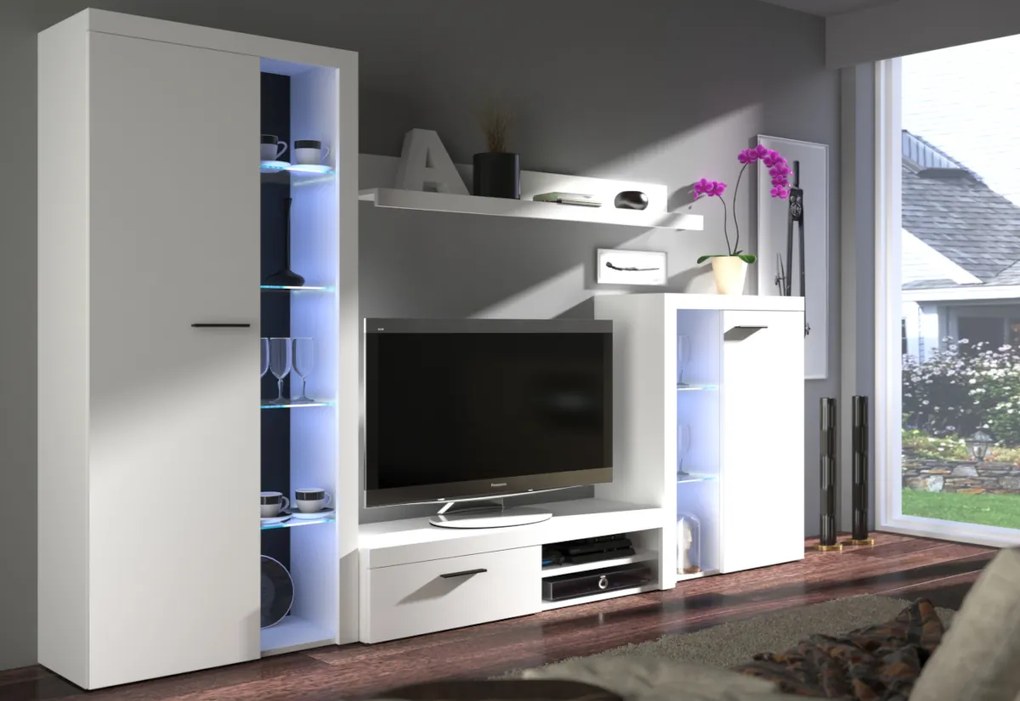Expedo Mobilă sufragerie KLOK, 270x190x40, alb + iluminare LED
