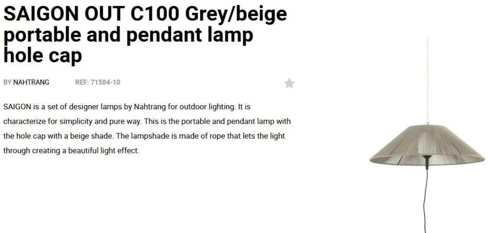 Lampa/Pendul portabil iluminat exterior decorativ SAIGON hole cap C70 gri/bej