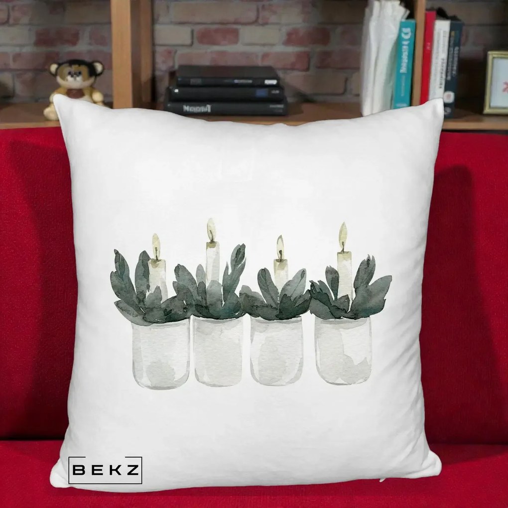Perna Decorativa Lumanari Advent in Borcane, 40x40 cm, Alb Pufos, Husa Detasabila, Perna Inclusa, BEKZ®