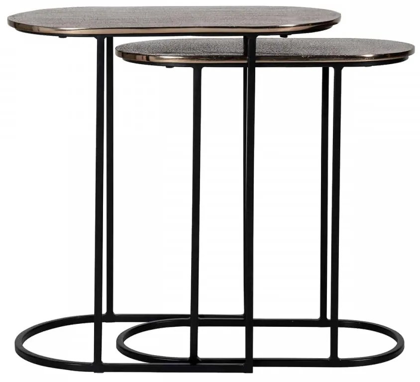 Set 2 masute de cafea ovale din metal Chandon 56x50x57 cm negru/maro