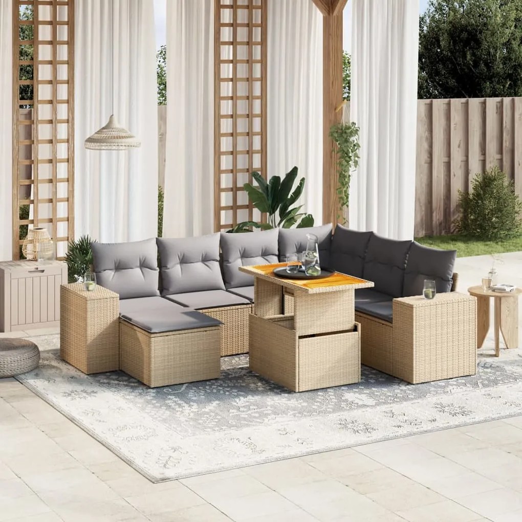 vidaXL Set canapele de grădină, 8 piese, cu perne, bej, poliratan