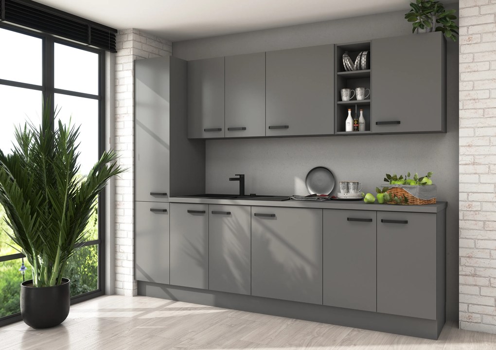 Dulap inferior de bucătărie sub chiuvetă Nesia 80 ZL 2F BB (Antracit). 1049724