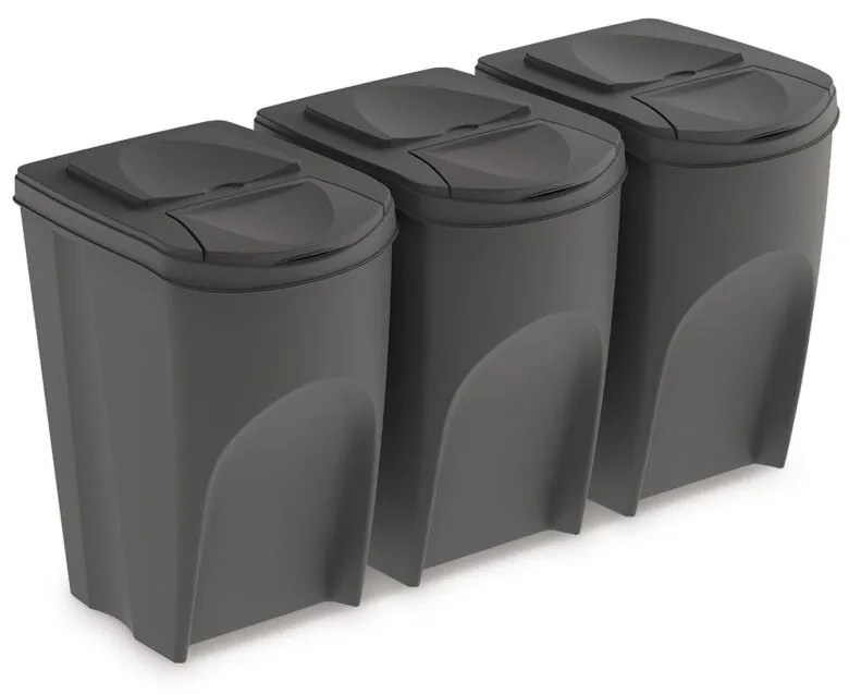 Set pubele pentru deseuri sortate, 3 x 35 l, gri