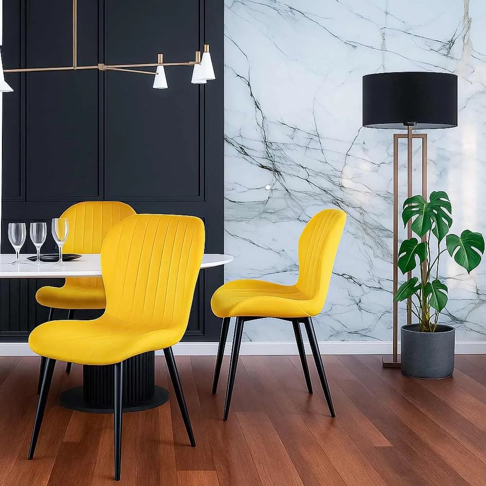 Scaun dining din catifea cu picioare metalice BUC 248U galben