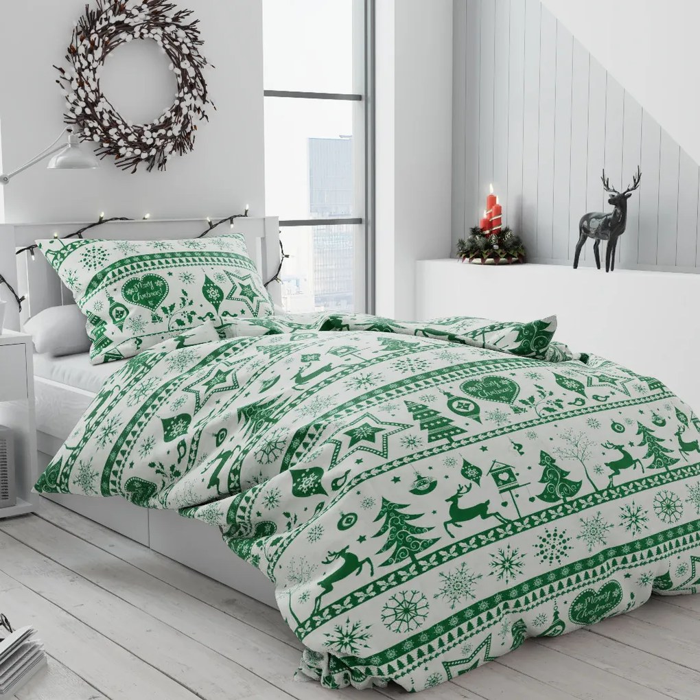 Lenjerie de pat bumbac Craciun verde Dimensiune lenjerie de pat: 70 x 90 cm | 140 x 220 cm