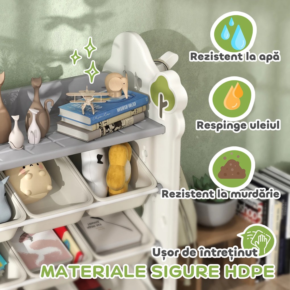 AIYAPLAY Etajeră pentru Copii, Organizator de Depozitare Jucării cu 4 Niveluri și 9 Coșuri, 77x42x94 cm, Crem Alb | Aosom Romania