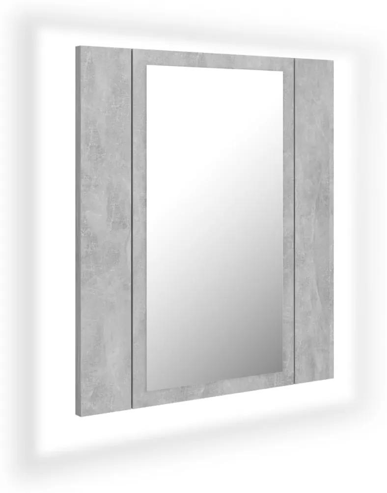 Dulap de baie cu oglindă &amp; led, gri beton, 40x12x45 cm