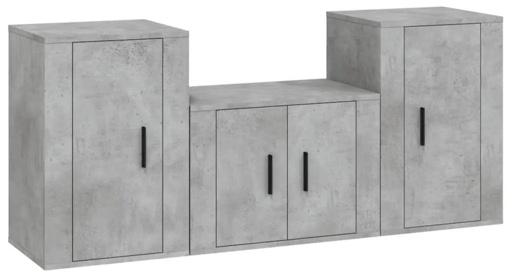 3188498 vidaXL Set dulapuri TV, 3 piese, gri beton, lemn prelucrat