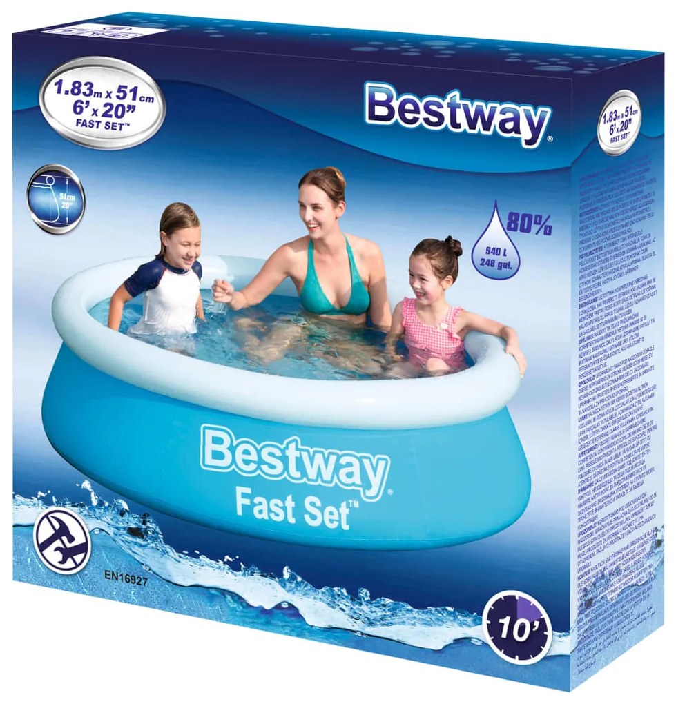 Bestway piscina gonflabilă fast set, albastru, 183x51 cm, rotundă