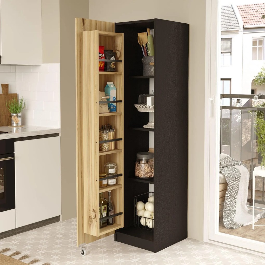 Dulap Bucatarie Elegant Gaus pentru Snackuri si Legume , Usa cu Rafturi, Alb - Nuc, 42 x 177 x 36 cm