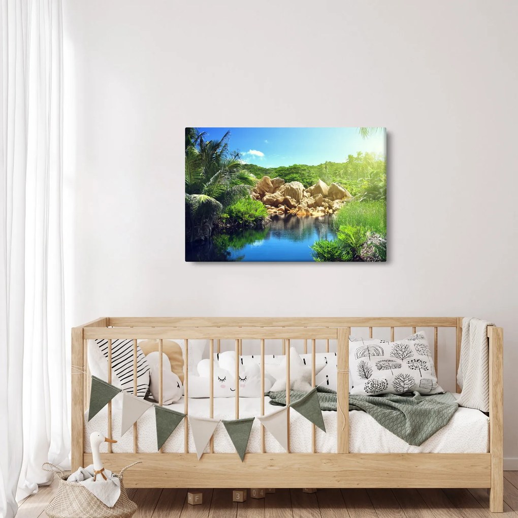 Tablou cu lac în jungla din Seychelles (90x60 cm)