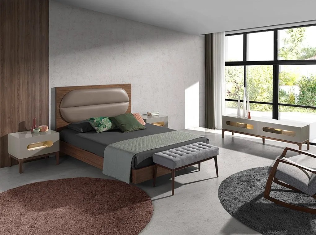 Noptiera design modern cu iluminare interioara Gray and Walnut