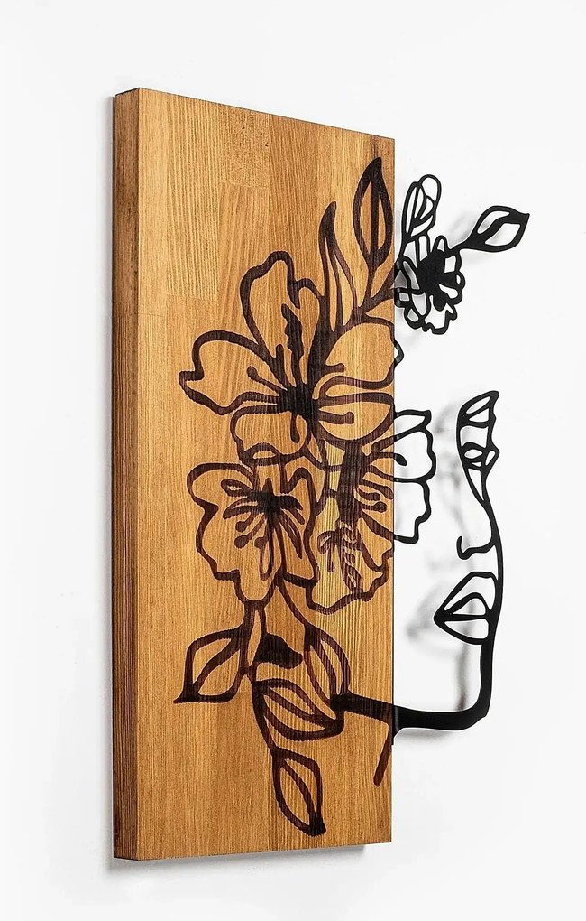 Decoratiune perete WOMAN FLORAL FACE 372, stejar/negru, lemn/metal, 40