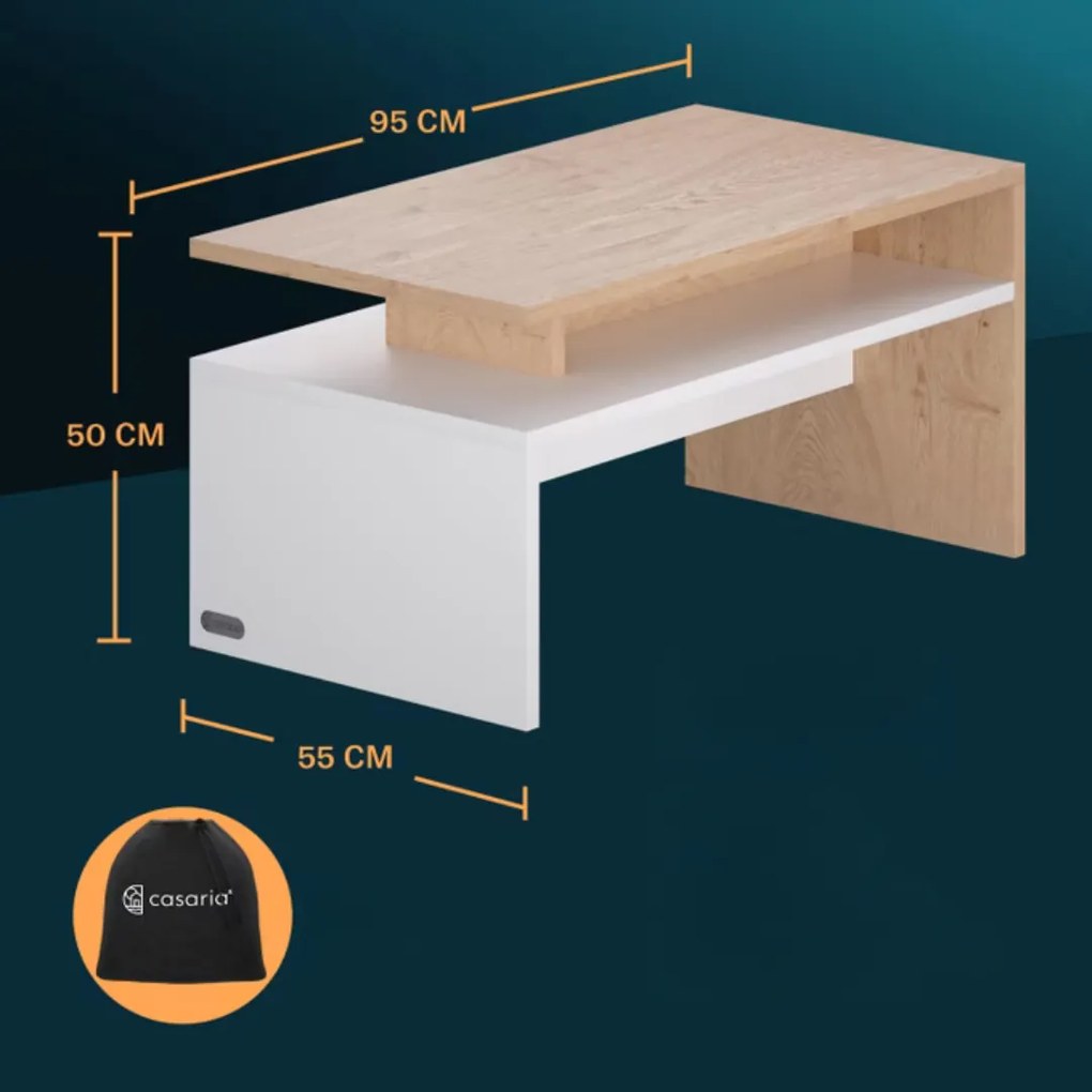 Măsuță de cafea SACRAMENTO, 95x55x50cm, alb/maro Casaria