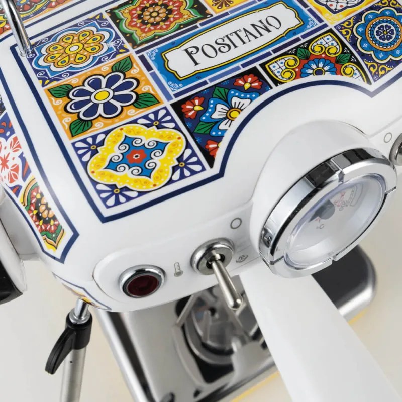 Espressor manual Ariete Positano 1389/1P, 850W, 15 bar, 0.9 L, Spumator de lapte, Cafea macinata si doze ESE, Alb/Galben