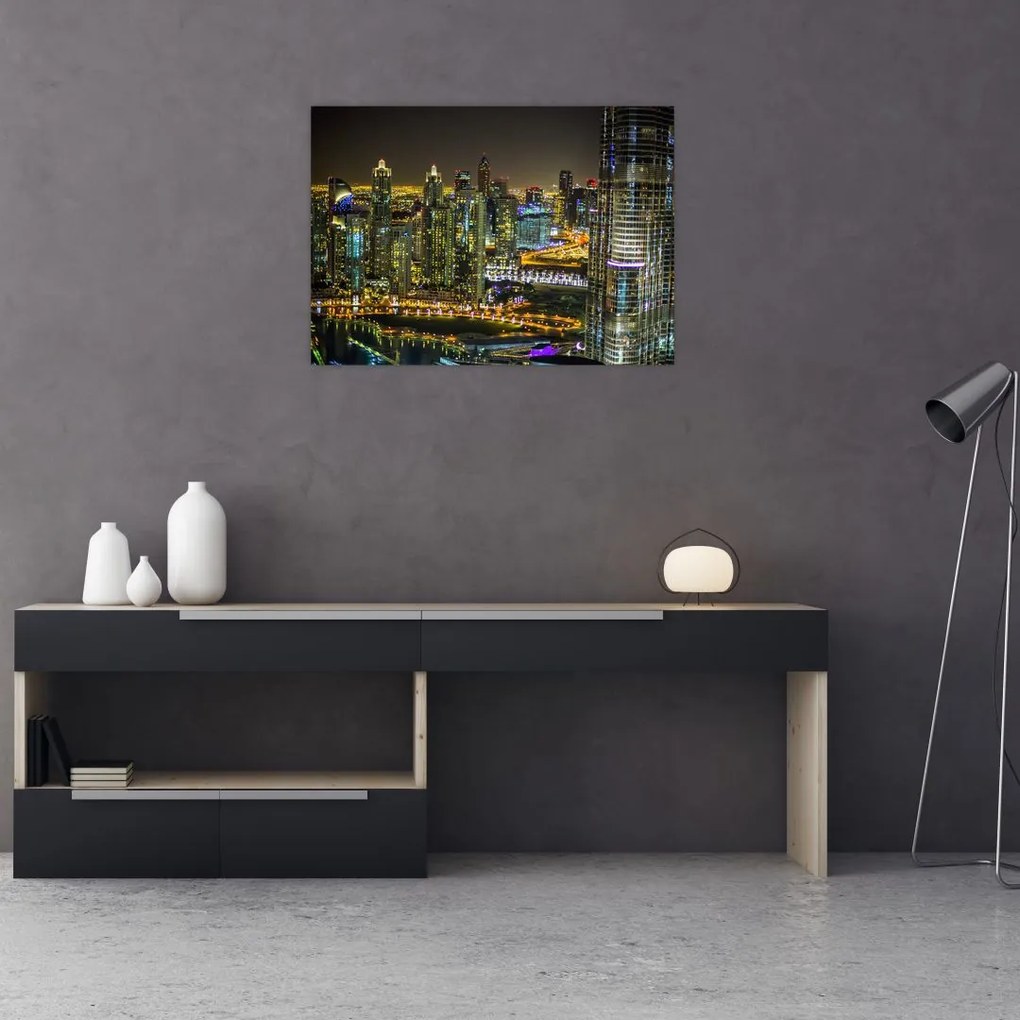 Tablou pe sticlă cu oraș nocturn (70x50 cm)