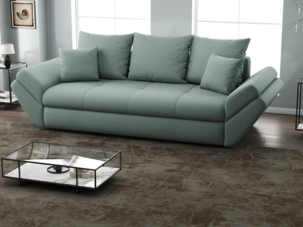 Canapea extensibilă dumonde cu ladă de depozitare si sezut confortabil din spuma high-density, Loana Enjoy Mint 250x100 cm