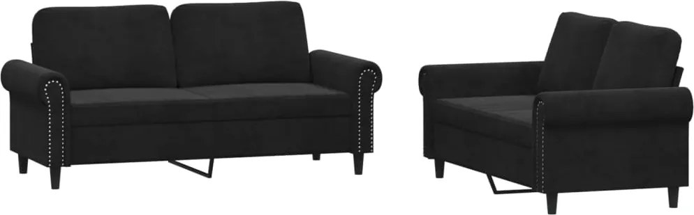 vidaXL Set de canapele cu perne, 2 piese, negru, catifea