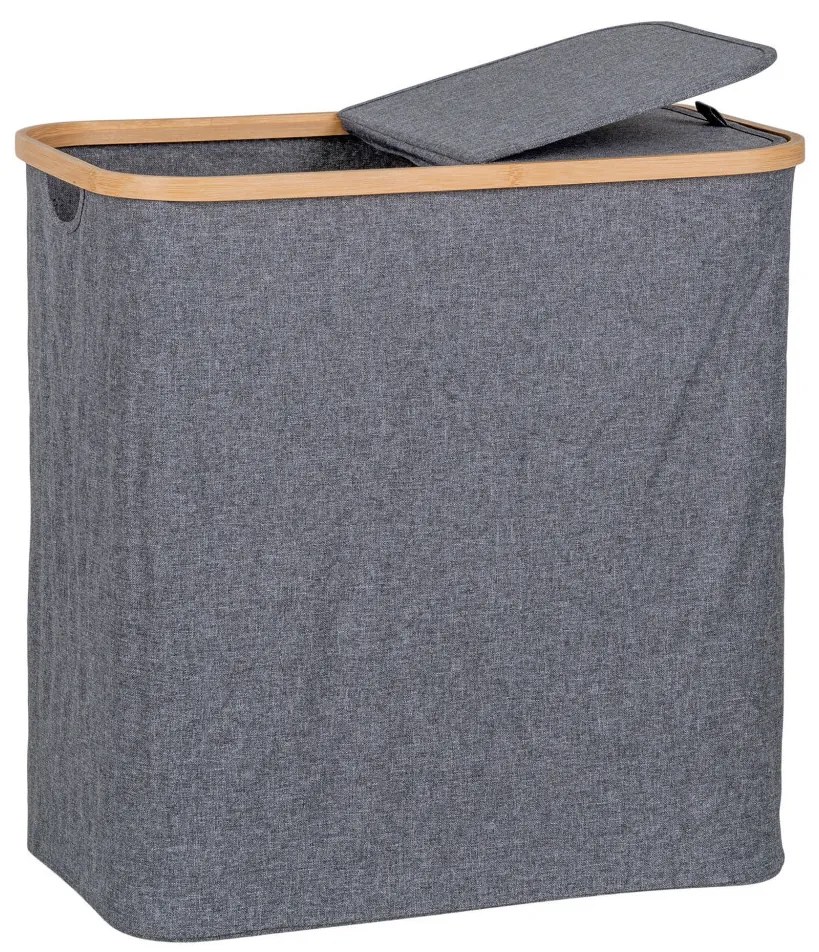 Coș de rufe Noto, bambus, textil, gri închis, 54x33x54 cm