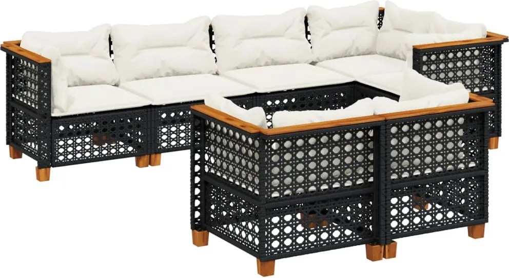 vidaXL Set canapele de grădină cu perne, 7 piese, negru, poliratan
