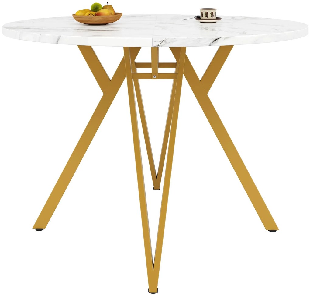 Masă rotundă pentru 4 persoane, Alb+Auriu | Aosom Romania