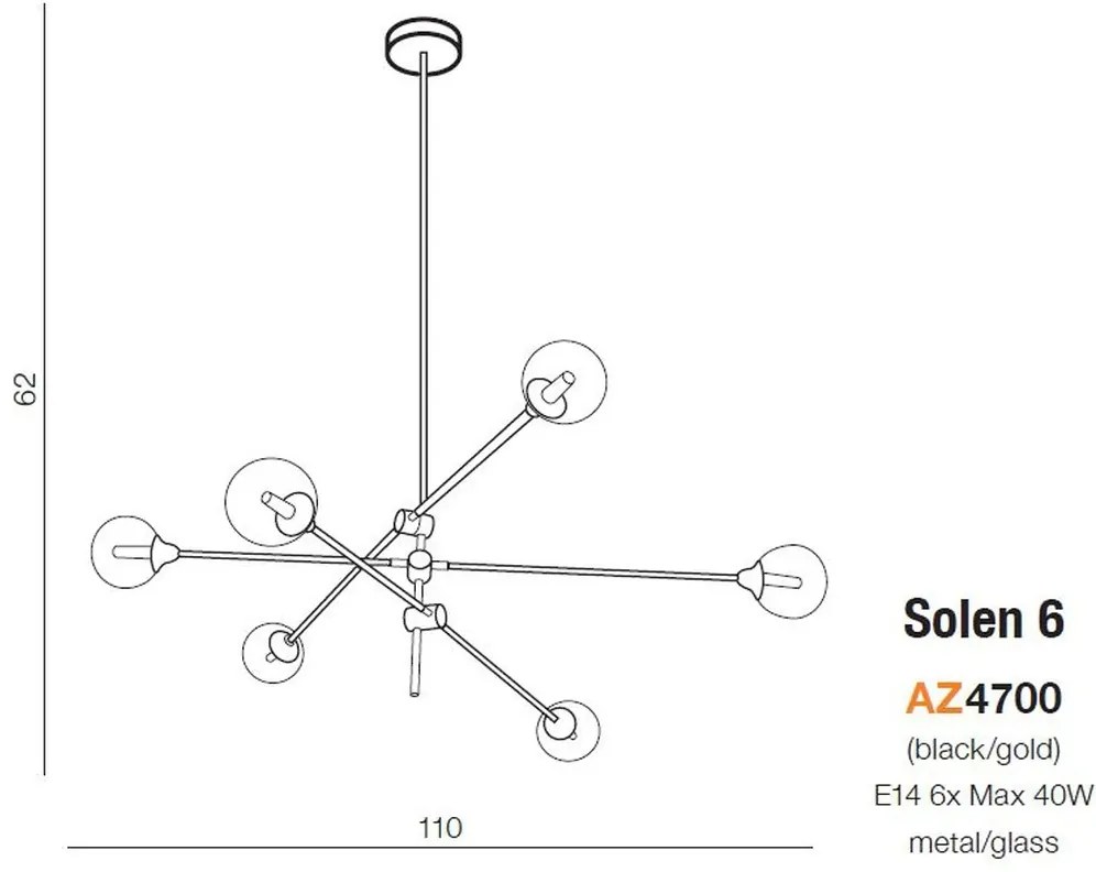 Lustra moderna cu 6 surse de lumina SOLEN 6 BK/GO