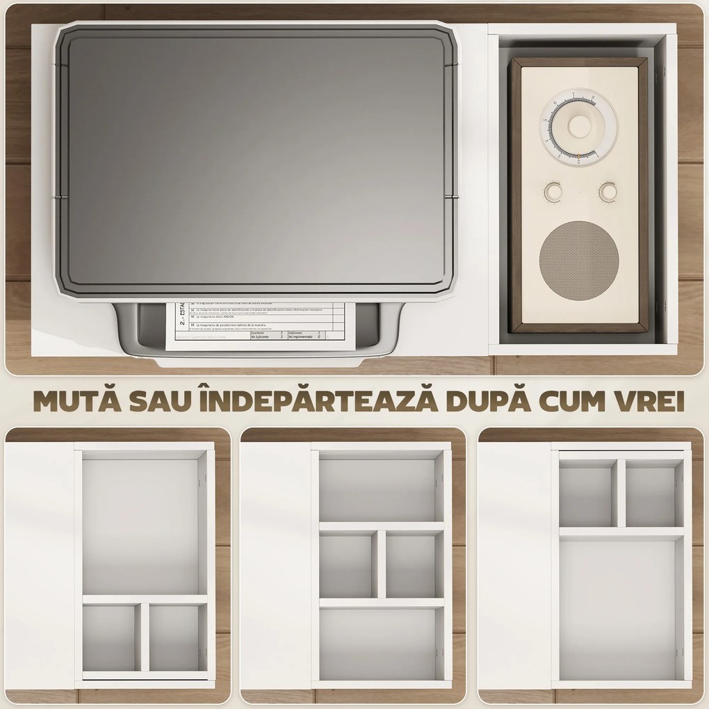 HOMCOM Dulap pentru Imprimantă cu Roți, Dulap Multifuncțional cu Compartimente Deschise, Raft și Spațiu de Depozitare, Noptieră pentru Living, Cameră sau Birou, 70x36x60 cm, Alb | Aosom Romania