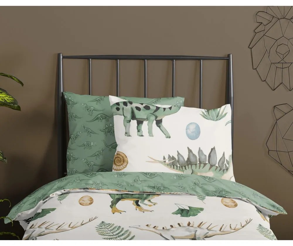 Lenjerie de pat pentru copii verde-bej din bumbac pentru pat de o persoană 140x200 cm Gabi – Good Morning