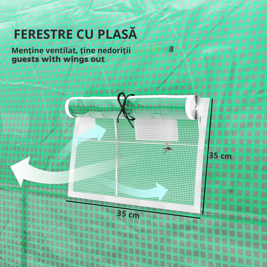 Outsunny Seră de grădină tunel 24m² 8L x 3l x 2H m - 16 ferestre, Ușă înfășurabilă oțel galvanizat, folie PE, Verde | Aosom Romania