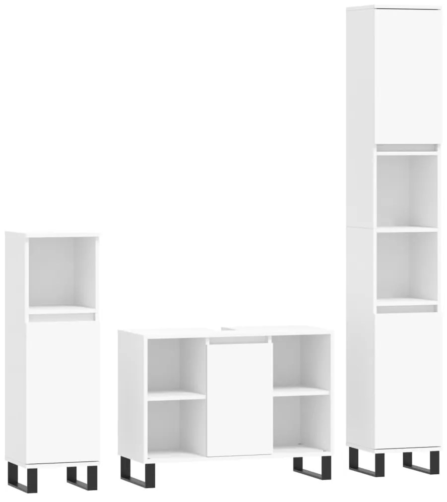 3190307 vidaXL Set mobilier de baie, 3 piese, alb, lemn compozit