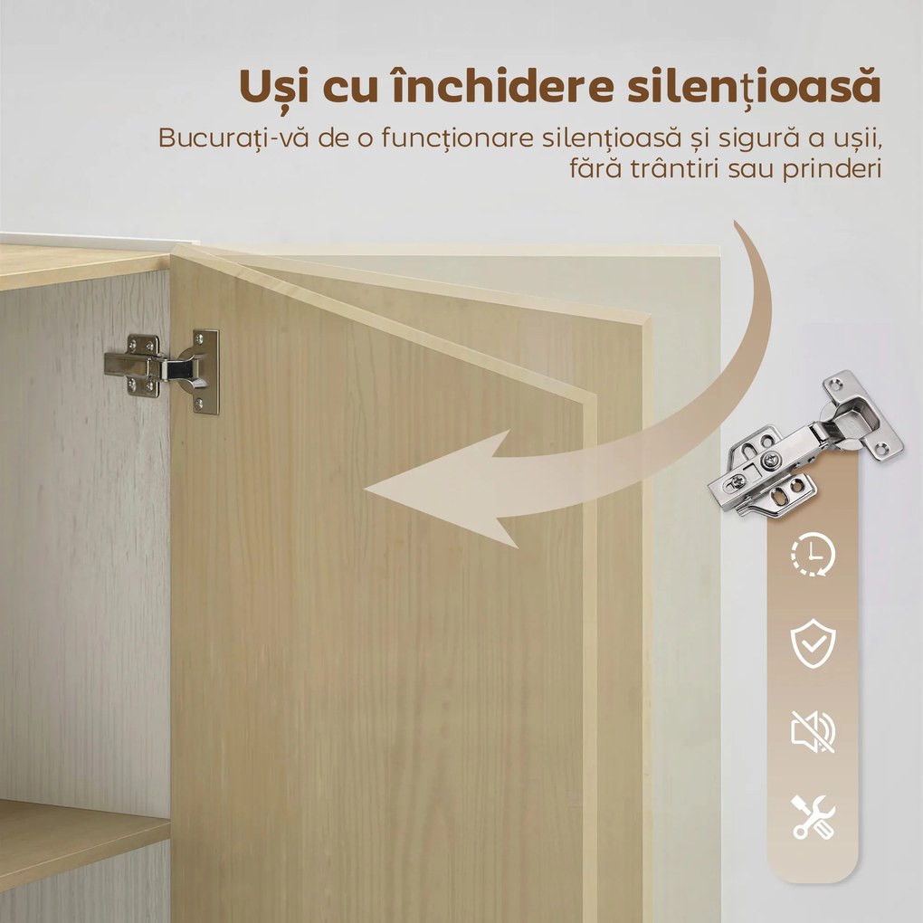HOMCOM Servantă de Bucătărie, Mobilier de Bucătărie cu 6 Compartimente cu Uși Soft Close pentru Living, Sufragerie, Alb și Lemn | Aosom Romania