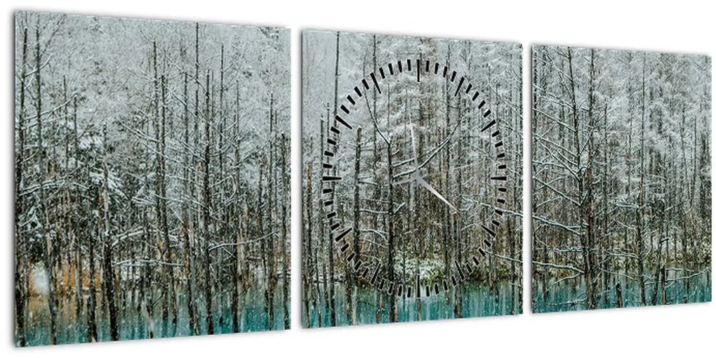 Tablou - Pescărie turcoaz, Biei, Japonia (cu ceas) (90x30 cm)