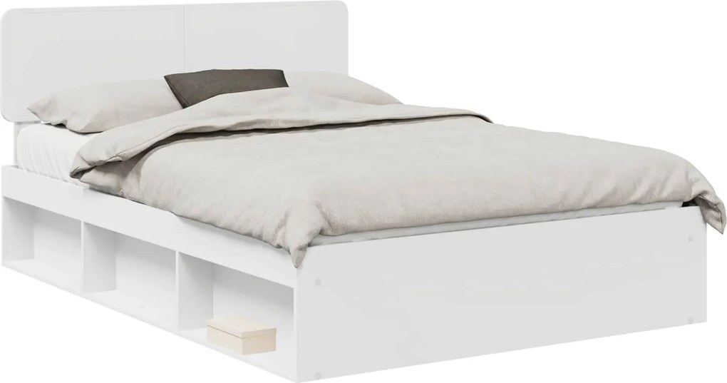 vidaXL Cadru de pat cu headboard Alb 150 x 200 cm Lemn de pin masiv