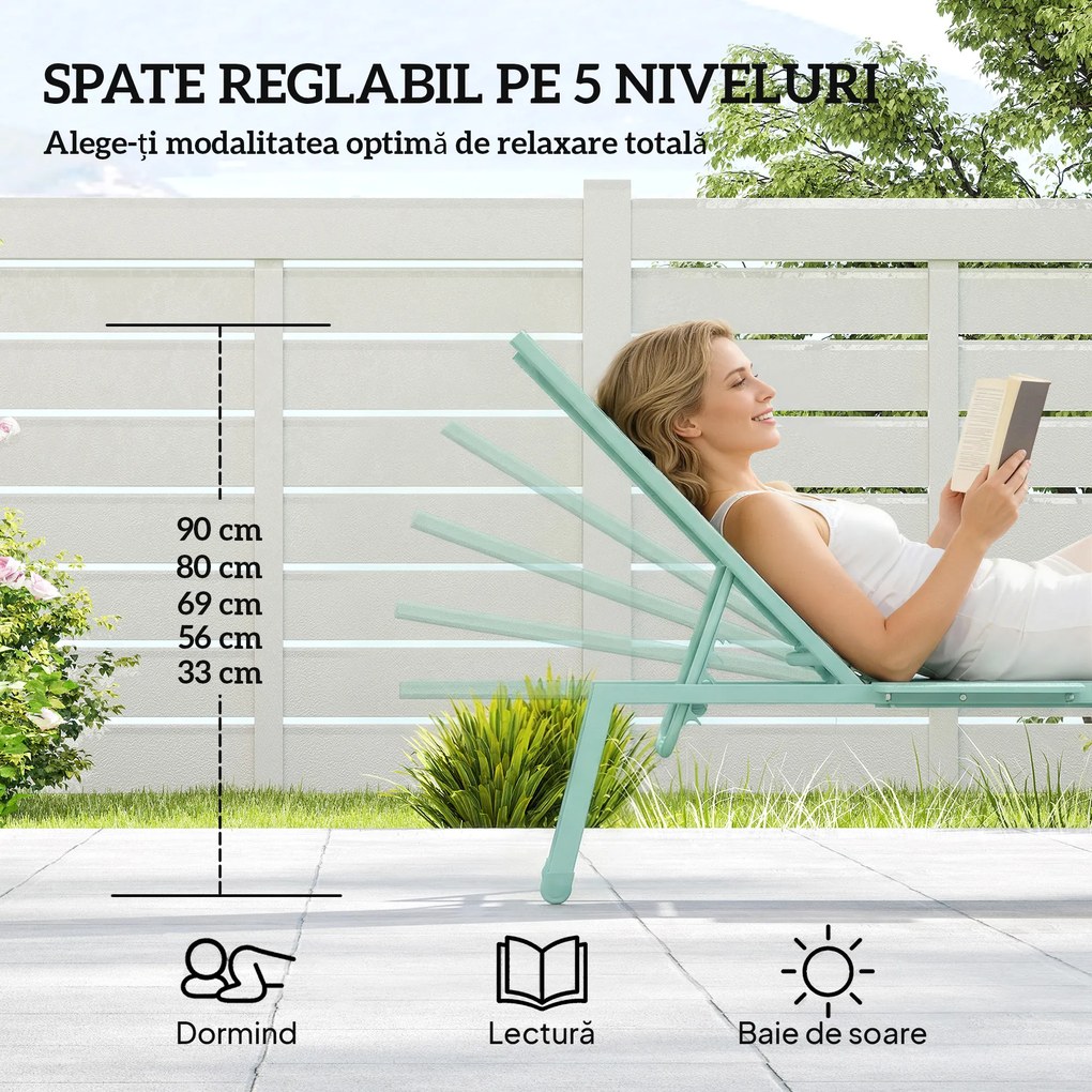 Outsunny Set 2 Șezlonguri cu Măsuță, Șezlonguri Grădină cu Spătar Reglabil. | Aosom Romania