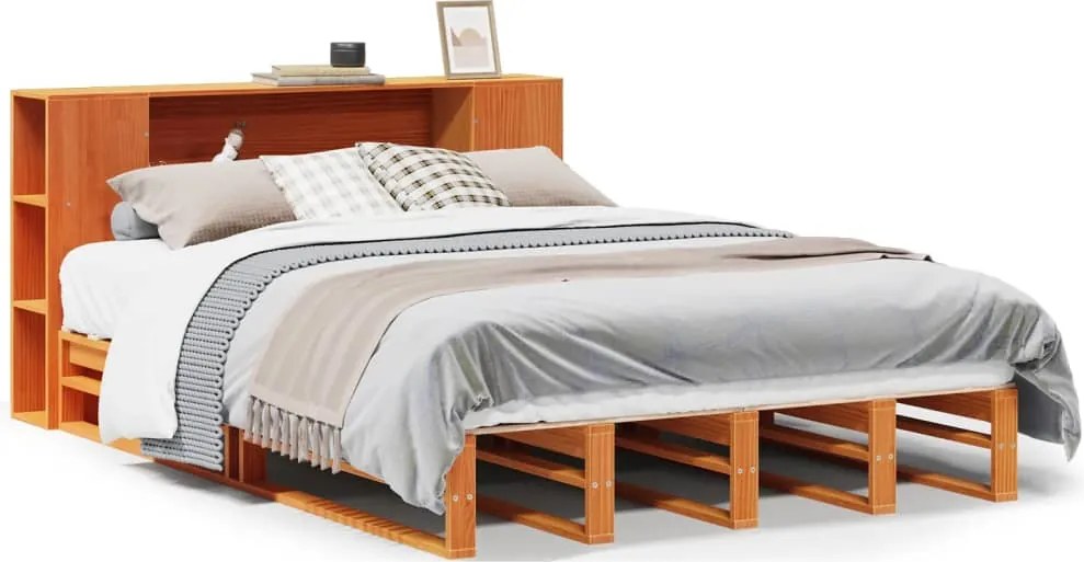 vidaXL Pat cu bibliotecă fără saltea maro ceruit 140x200 cm lemn masiv