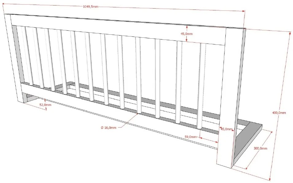 Set FORREST OAK format dintr-un Pat copii supraetajat (90 x 200 cm) și o bară de siguranță.