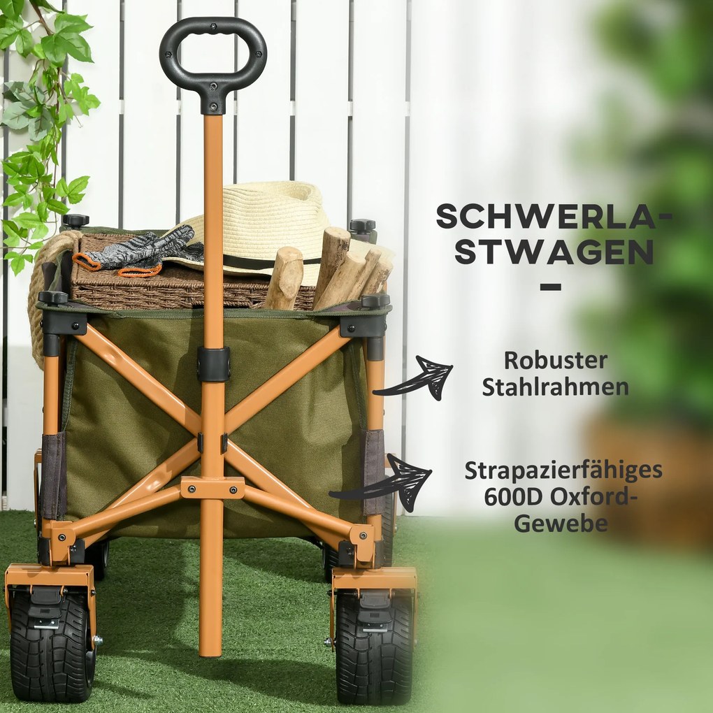 Outsunny Cărucior, pliabil, cu masă pliabilă, cadru din oțel, mâner reglabil, verde, 108 x 55 x 93 cm | Aosom Romania