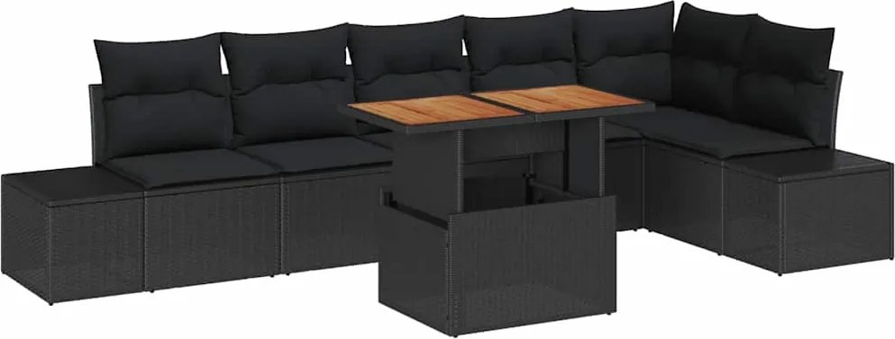 vidaXL Set de masă pentru grădină cu pernă 7 pcs Negru și Maro