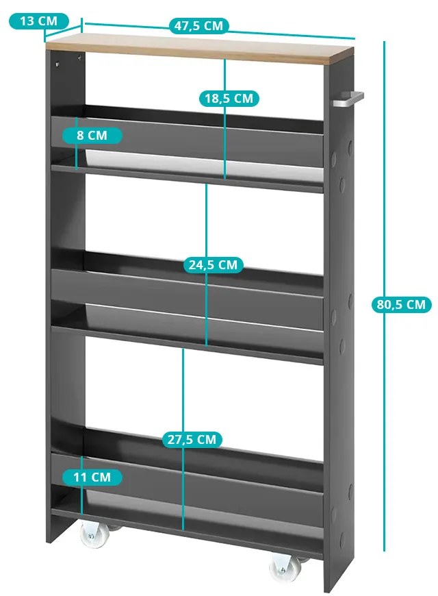 Raft de depozitare pe 4 niveluri, cu rafturi deschise, gri