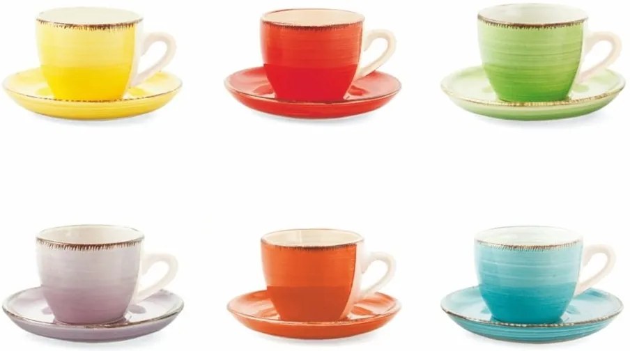 Set 6 căni colorate cu farfurioare din gresie Villa d'Este Baita