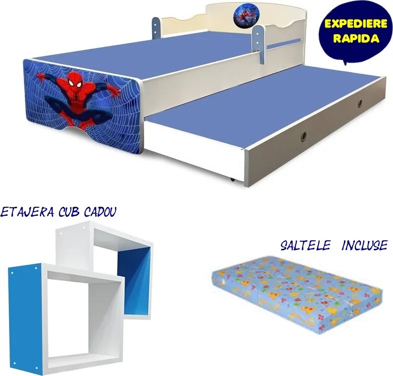 Pat copii dublu Spiderman cu saltele incluse