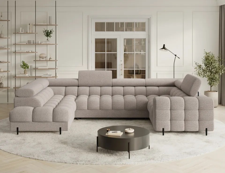 Colțar extensibil, cu spatiu pentru depozitare, 346x205x93 cm, Fectory LT, Eltap (Culoare: Bej / Royal 20)