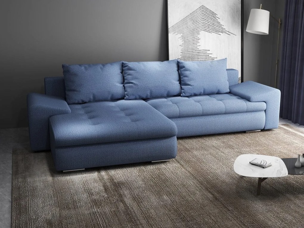 Colțar extensibil dumonde cu ladă de depozitare si sezut confortabil din spuma high-density, Leonardo Enjoy Albastru 260x185 cm