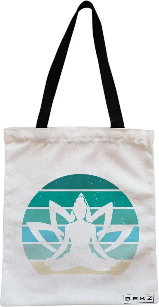 Sacosa de Panza pentru Cumparaturi, Geanta Tote, Yoga 19, Cu fermoar, 38x34.5 cm, Alba, BEKZ®