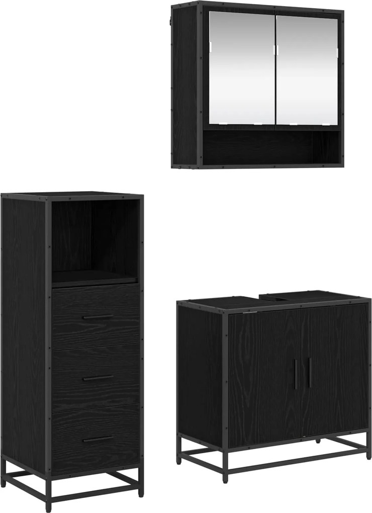 vidaXL Set de mobilier pentru baie 3 pcs Stejar Negru Lemn compozit