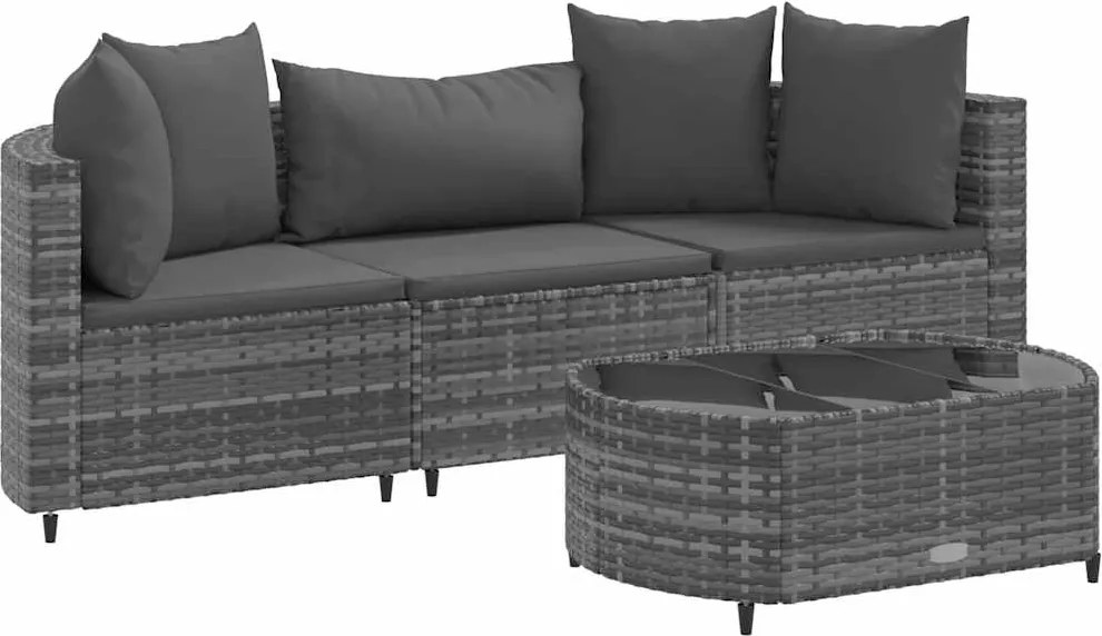 vidaXL Set canapea de grădină cu perne, 4 piese, gri, poliratan