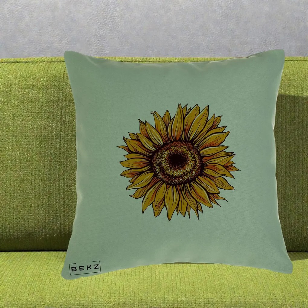 Perna Decorativa Floarea Soarelui Vibranta, 40x40 cm, Verde, Husa Detasabila, Perna Inclusa, BEKZ®